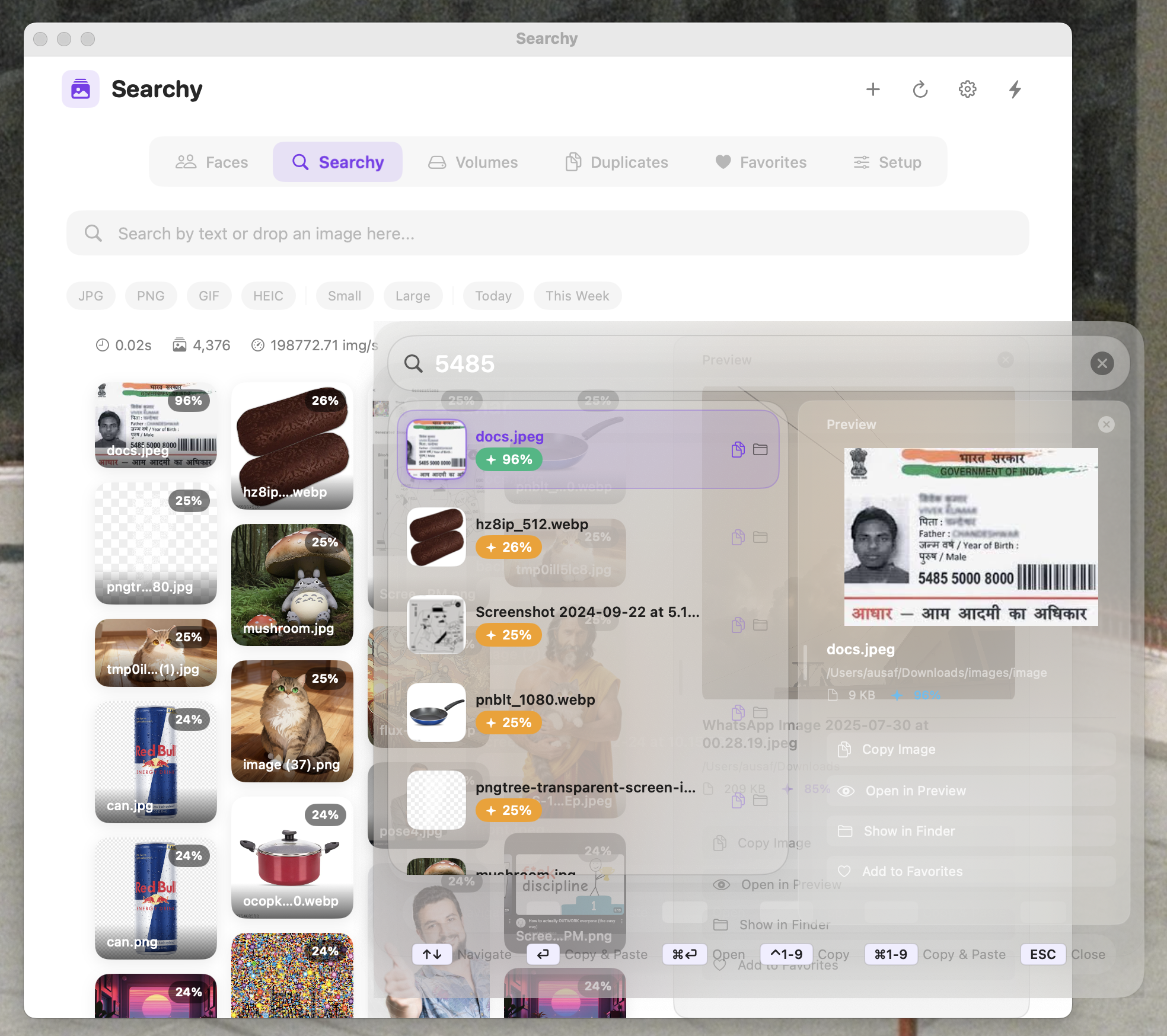 Searchy app showing OCR search results